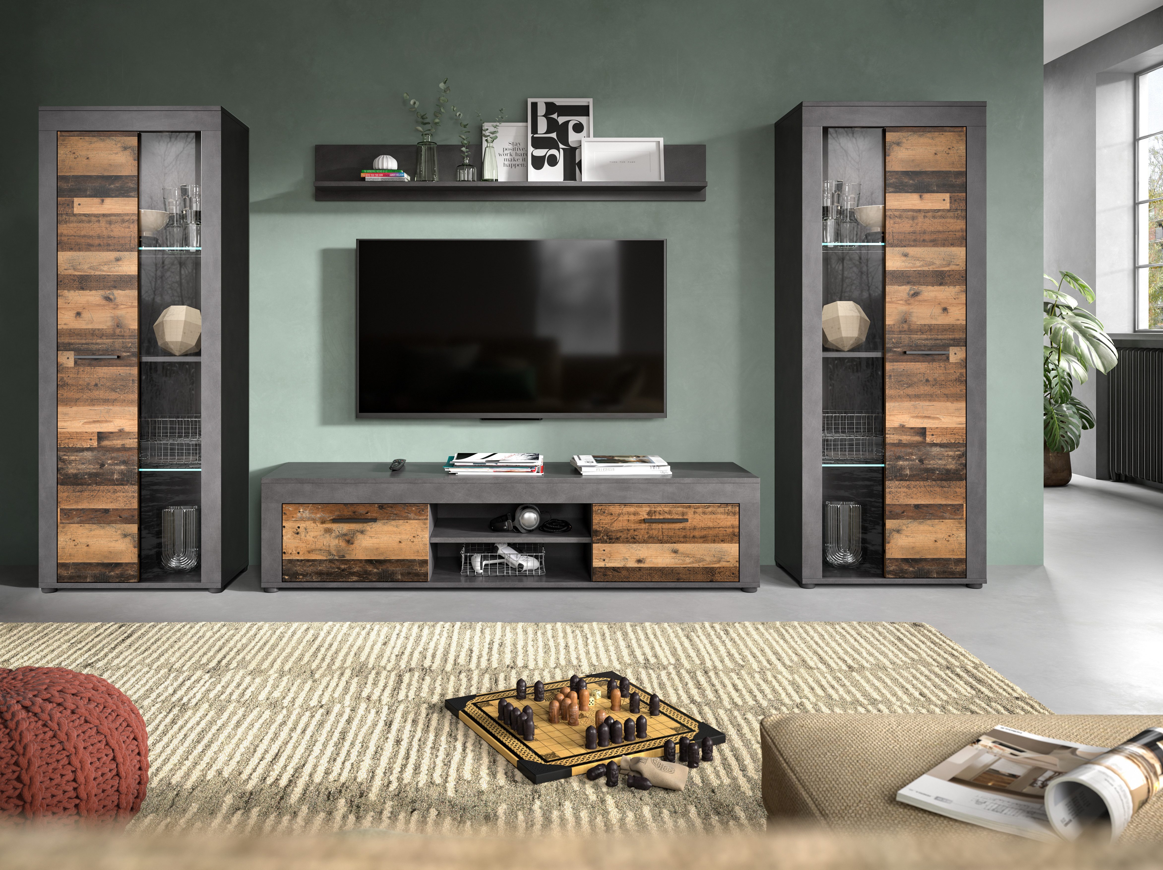 INOSIGN Wohnwand Aosta, Breite 310cm, best. aus 2x Vitrine, Lowboard